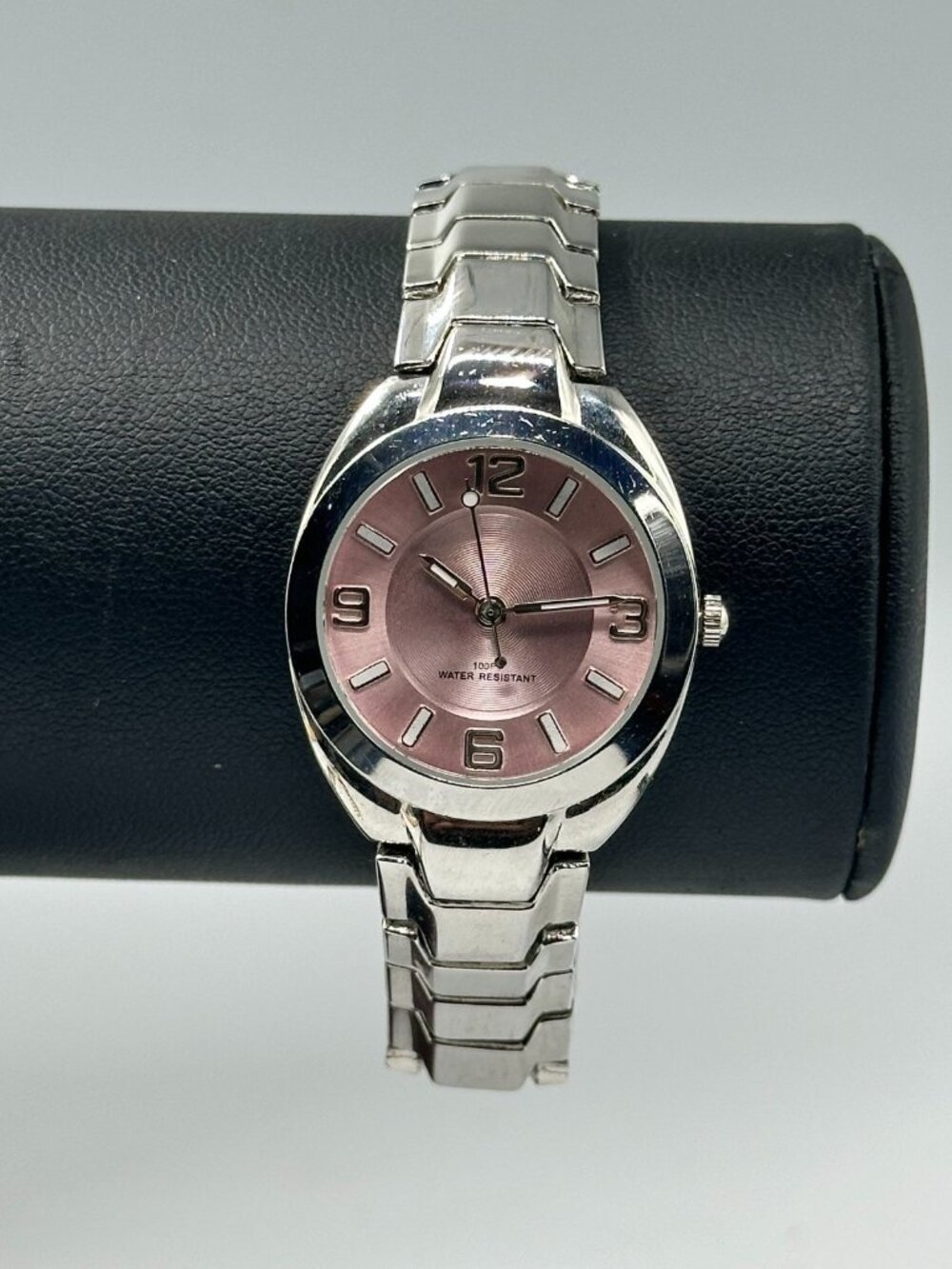 3/$30 Pink Dial Watch Womens Silver Tone 29MM Dial Water Resistant 7.5"